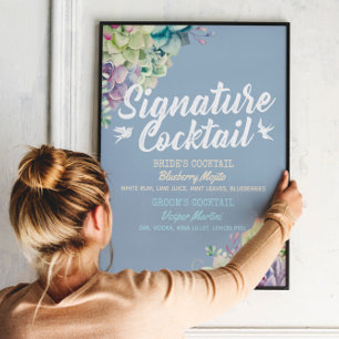 Poster Menu de boisson signature de mariage aquarelle suc