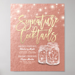 Poster Menu de boisson signature de mariage pots Mason Ro