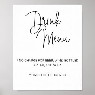Poster Menu de boissons de bar limité pour mariage de Cas
