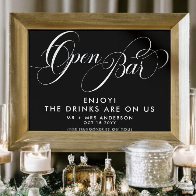 Poster Menu de boissons de bar ouvert de mariage à l'écri (Créateur téléchargé)