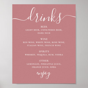 Poster Menu de Boissons de Mariage à l'Écriture Moderne R