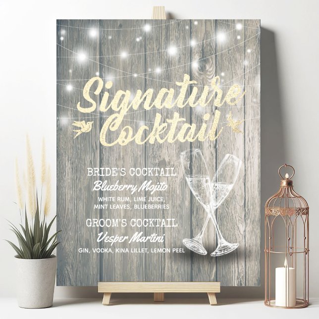 Poster Menu de boissons de signature de mariage Verre à c (Créateur téléchargé)