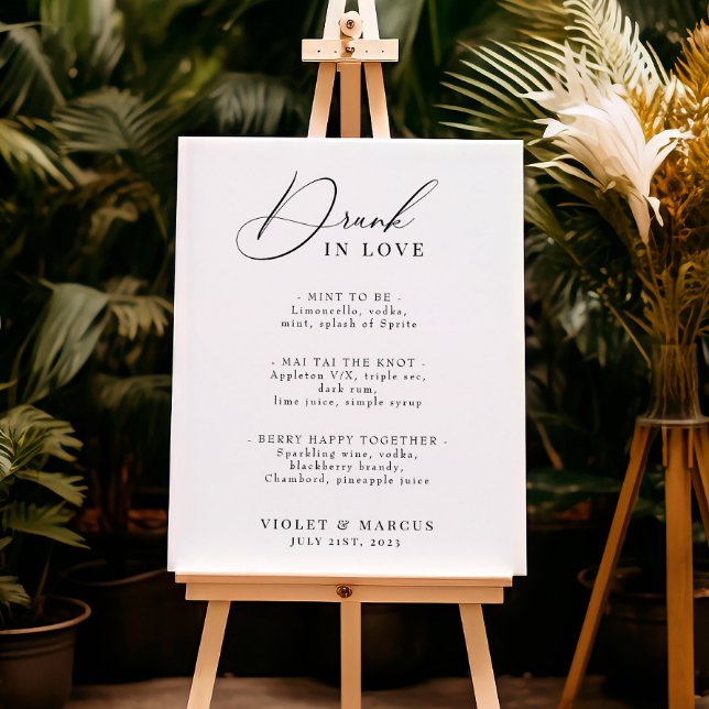 Poster Menu de cocktail de mariage ou de bar Élégant Ivre (Créateur téléchargé)