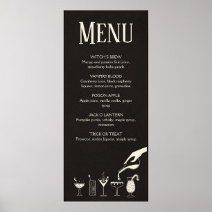 Poster menu de cocktails Halloween moderne du milieu du s