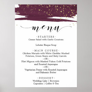 Poster Menu de dîner de mariage à l'aquarelle Marsala et 