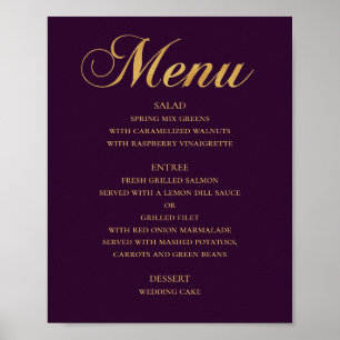 Poster Menu de dîner de mariage en or. Simple élégant vio