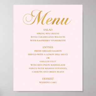 Poster Menu de dîner de mariage or. Rose élégant simple