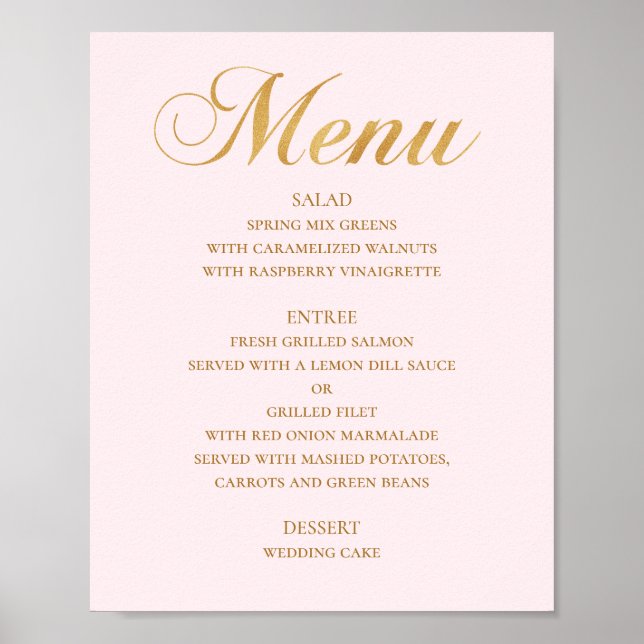 Poster Menu de dîner de mariage or. Rose élégant simple (Devant)