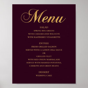 Poster Menu de dîner de mariage or. Simple élégant Bourgo