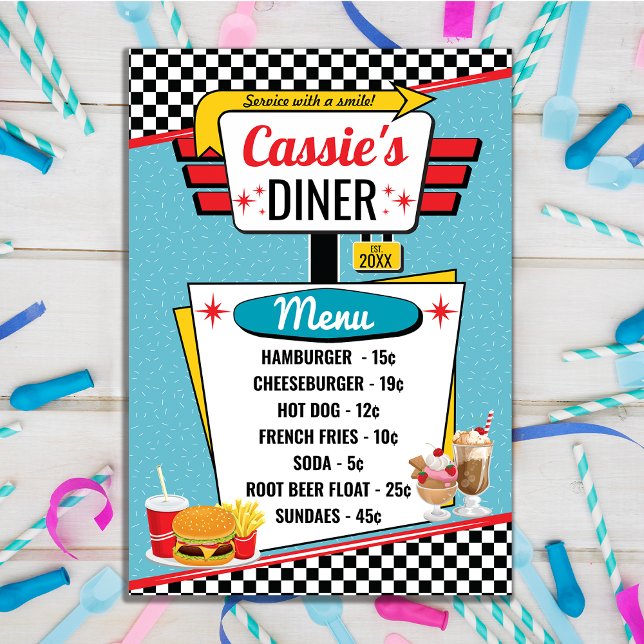 Poster Menu de diner rétro des années 50 sarcelle, rouge, (Créateur téléchargé)