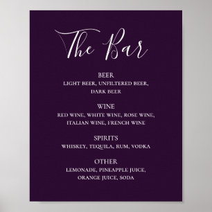 Poster Menu de la barre de boissons du mariage de script