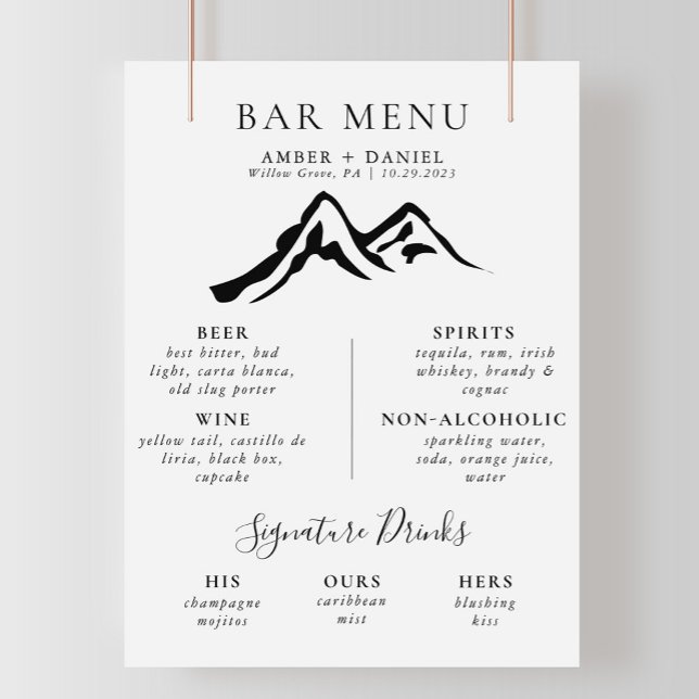 Poster Menu de la barre de Mariage de calligraphie de la  (Créateur téléchargé)