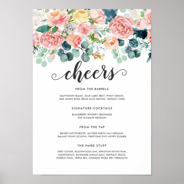 Poster Menu de la barre de Mariage Floral Été (Devant)