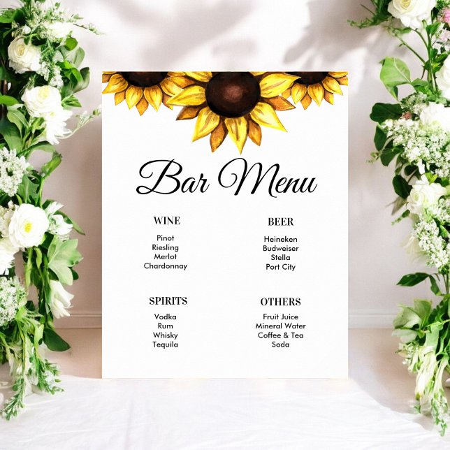 Poster Menu de la barre de tournesol Blanc Jaune Floral P (Créateur téléchargé)