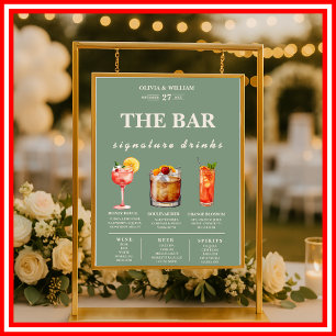 Poster Menu de la barre des boissons Sage Green Mariage S