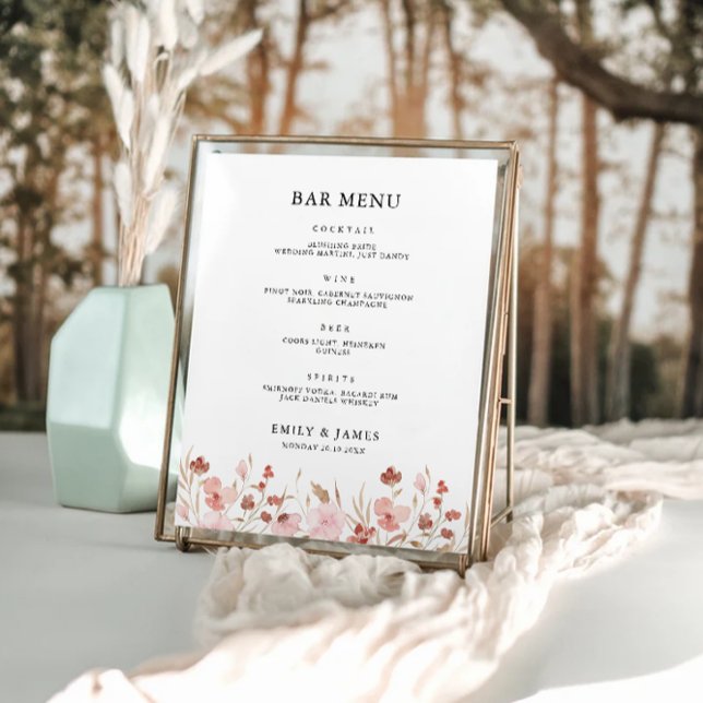 Poster Menu de la barre du Mariage rose Modèle des signes (Rose Wedding Bar Menu Sign Template)