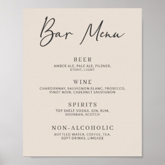 Poster Menu de la barre minimaliste simple beige d'automn