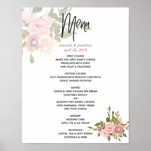 Poster Menu de mariage à l'aquarelle florale Rose et Or R