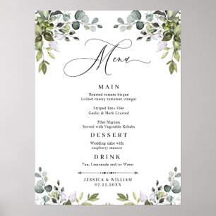 POSTER MENU DE MARIAGE AU FEUILLAGE D'EUCALYPTUS