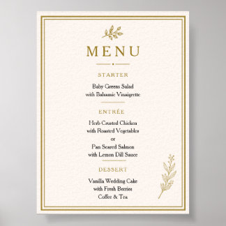 Poster Menu de mariage élégant minimaliste or