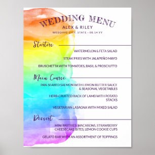 Poster Menu de mariage LGBTQ en aquarelle arc-en-ciel