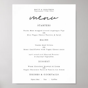 Poster Menu de mariage moderne avec typographie et écritu