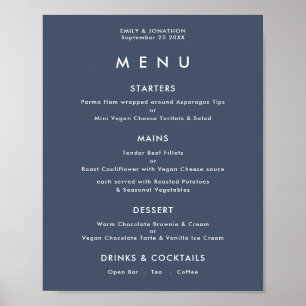 Poster Menu de mariage simple texte bleu marine poussiére
