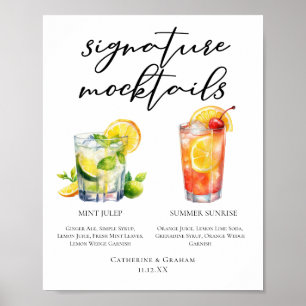 Poster Menu de Mocktails de Mariage Mint Julep Summer Sun