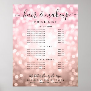 Poster Menu de prix de salon de lumières de paillettes d'
