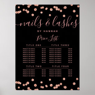 Poster Menu de prix du salon de confettis pailletés or ro