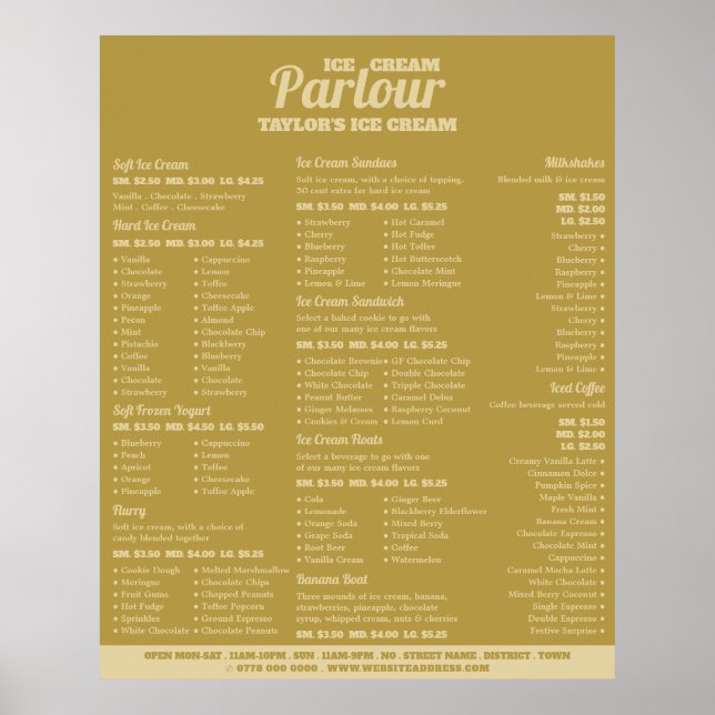 Poster Menu de salon de glace moderne (Devant)