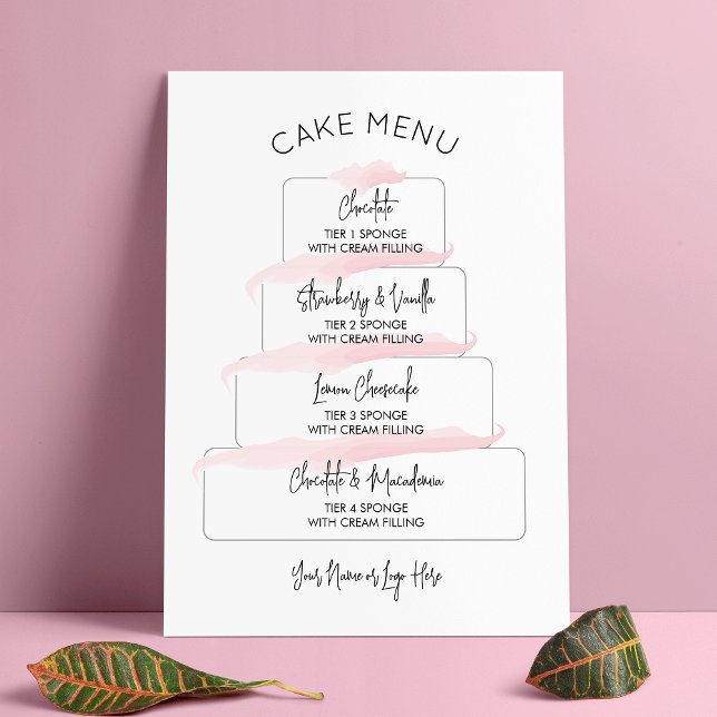 Poster Menu de saveurs de gâteau à l'écriture rose fémini (Créateur téléchargé)