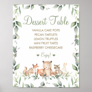 Poster Menu de table de dessert de la forêt chic avec des