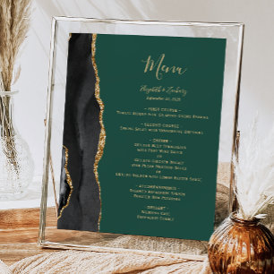 Poster Menu de table de mariage élégant noir or vert