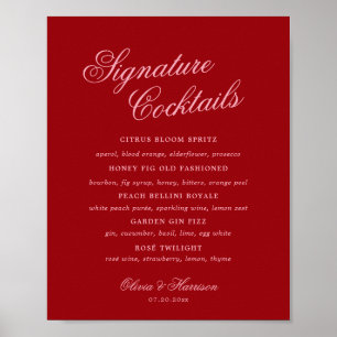 Poster Menu des boissons à signature rose rouge gras écri