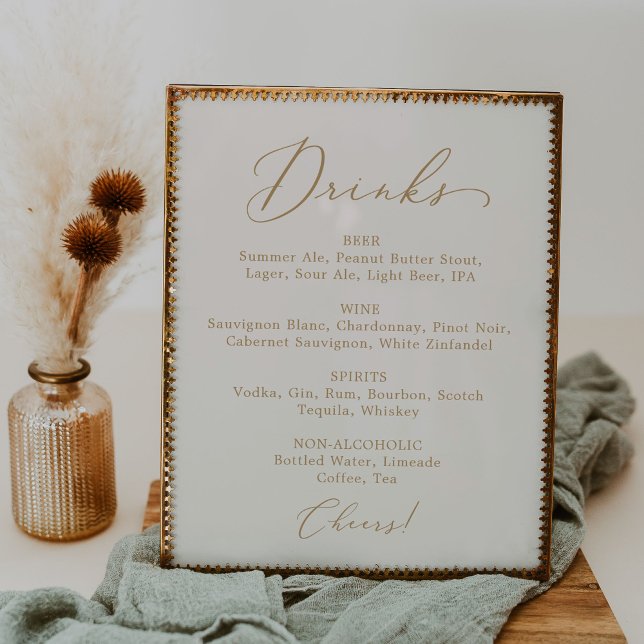 Poster Menu des boissons de mariage à la crème en calligr (Créateur téléchargé)
