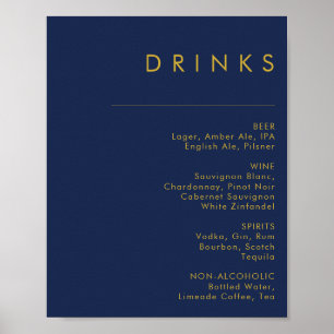 Poster Menu des boissons de Mariage bleu marine minimal m