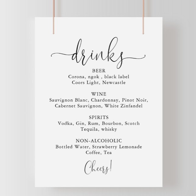 Poster Menu des boissons de mariage écriture élégante (Créateur téléchargé)