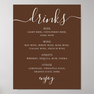 Poster Menu des boissons de mariage en écriture moderne m