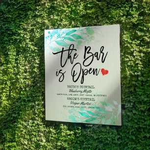 Poster Menu des boissons de mariage Feuilles vertes Le ba