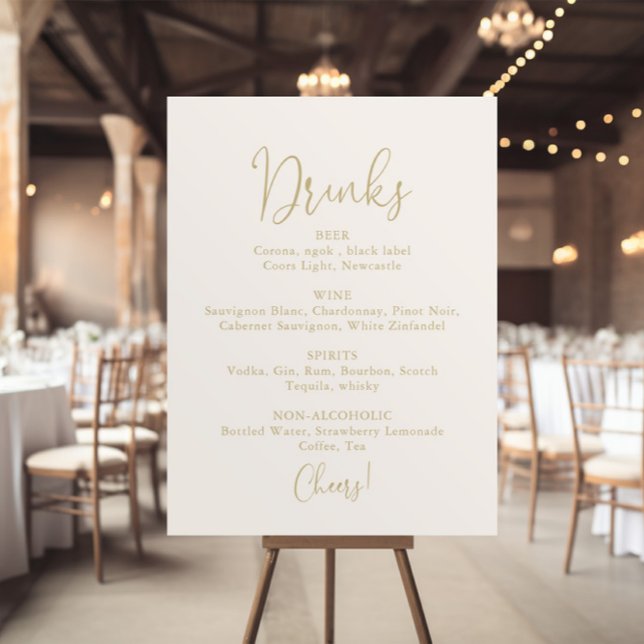 Poster Menu des boissons de mariage or signe de script fa (Créateur téléchargé)