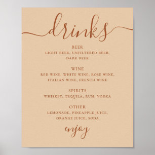 Poster Menu des Boissons de Mariage Panneau de Bar en S