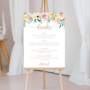 Poster Menu des boissons de mariage Rose Gold Floral Prin
