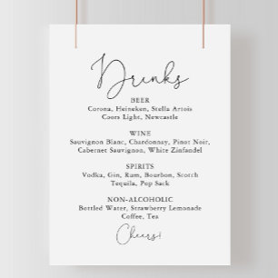 Poster Menu des boissons de mariage simple panneau de cal