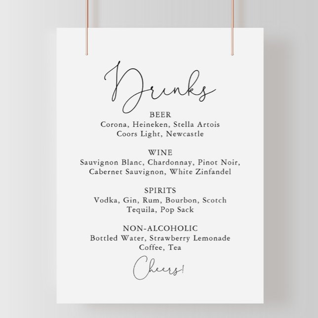 Poster Menu des boissons de mariage simple panneau de cal (Créateur téléchargé)