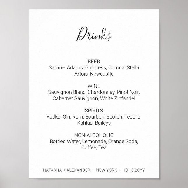 Poster Menu des boissons de Natasha Black pour mariage ru (Devant)