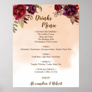 Poster Menu des boissons Fleurs de Bourgogne Panneau de m