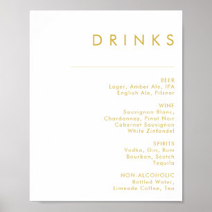Poster Menu des boissons Mariage minimaliste or moderne