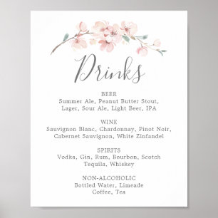 Poster Menu des boissons Mariages Spring Cherry Blossom