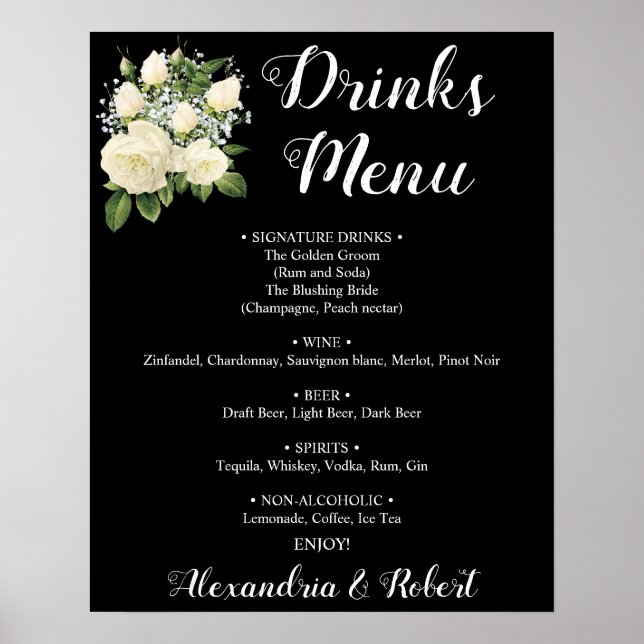 Poster Menu des Boissons | Panneau de Mariage (Devant)